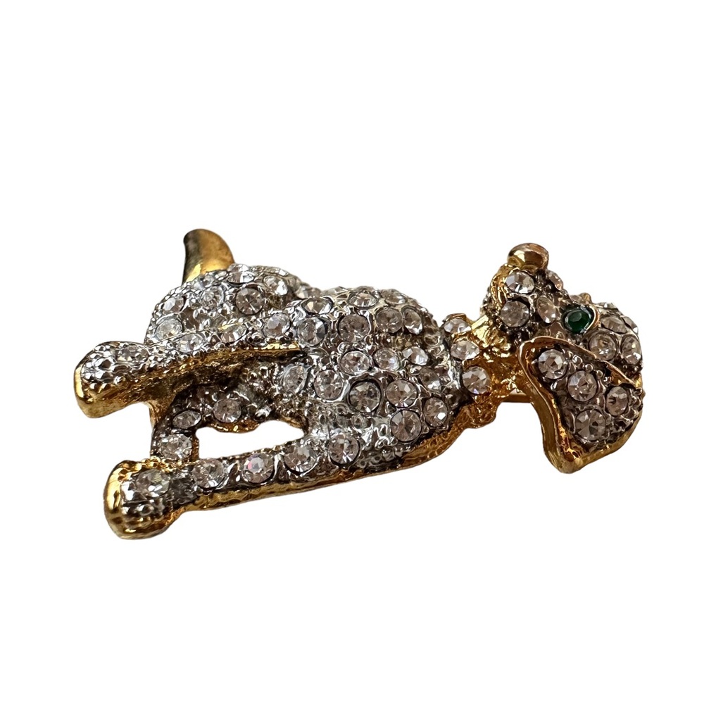 Vintage Crystal Dog Pin Brooch Gold Tone - Picture 10 of 10